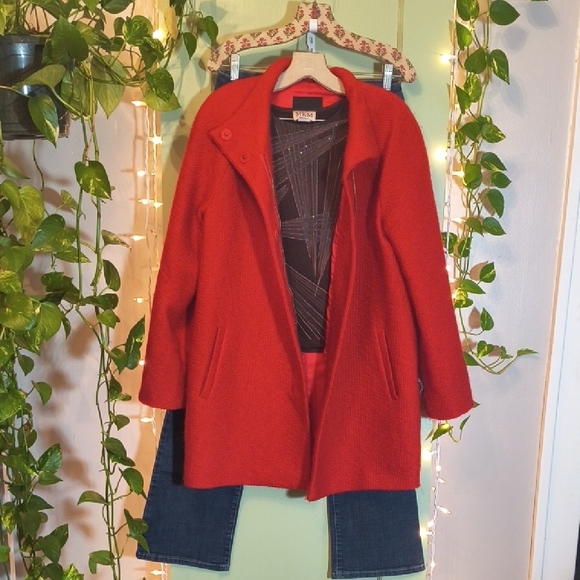 Women's Talbot's Mandarin Collar Red Winter Wool Coat 10 - Picture 4 of 15